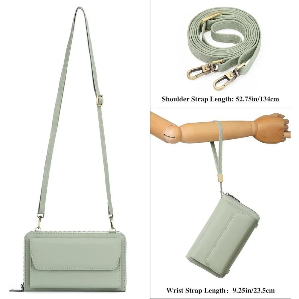 Women Z02 Green Phone Purse Crossbody Bags for Small Travel Wallet Touch Screen